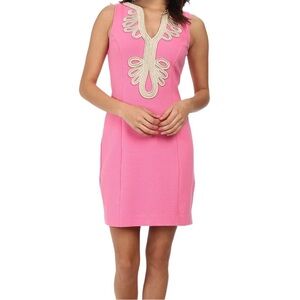Lily Pulitzer Janice Knit Shift Dress with gold trim, Size XL
